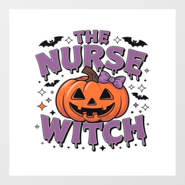 A playful design featuring a pumpkin witch with a  wall decal  (Front)
