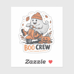 A playful ghost riding a scooter sticker
