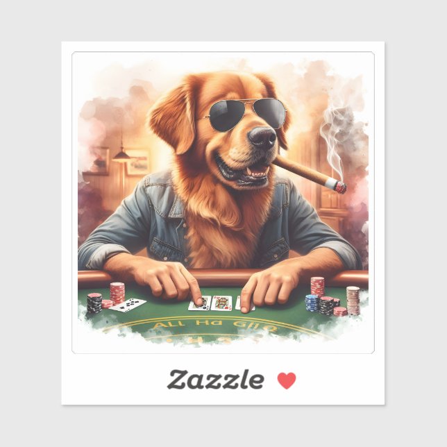 A Playful Golden Retriever at the Poker Table Sticker (Sheet)