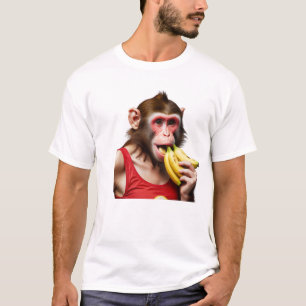 A playful monkey sits atop a vibrant, curling wave T-Shirt