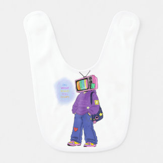 A playful retro TV design with colorful dopamine Baby Bib