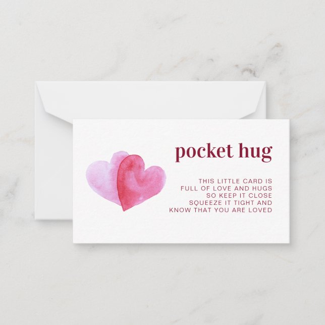 A Pocket Hug | Watercolor Hearts Note Card (Front)