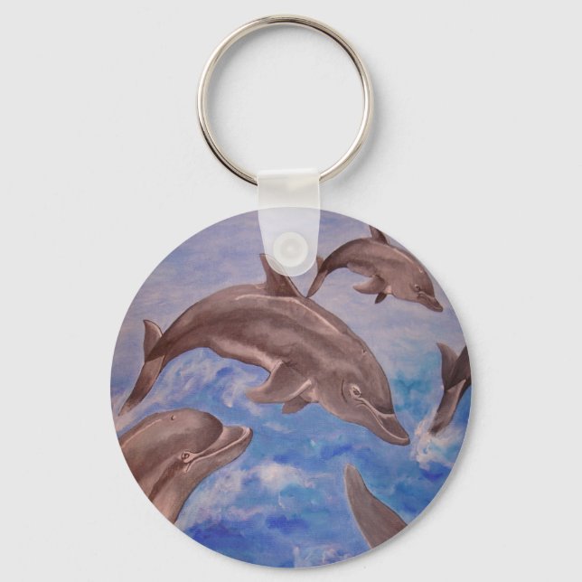 A Pod of Playful Jumping Dolphins Keychain (Front)