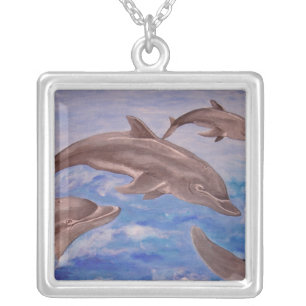 A Pod of Playful Jumping Dolphins Silver Plated Necklace