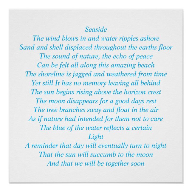 A poem about the beach poster (Front)