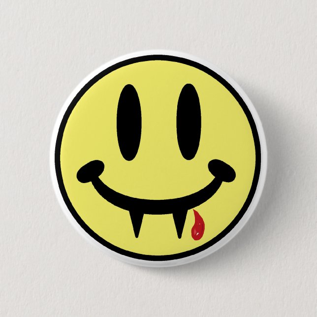 A pointy smile pinback button (Front)