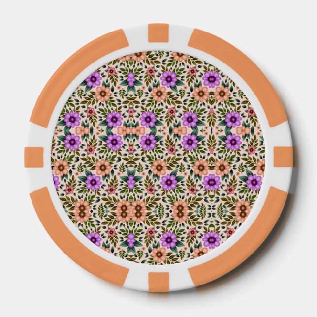A poker chip with an intricate floral pattern  (Front)