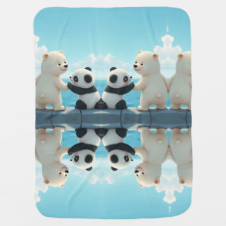 A polar bear and a baby panda baby blanket