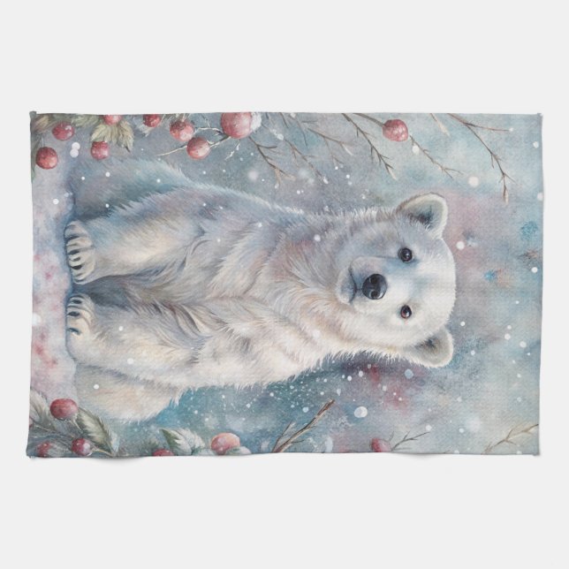 A Polar Bear Cub in Winter Kitchen Towel (Horizontal)