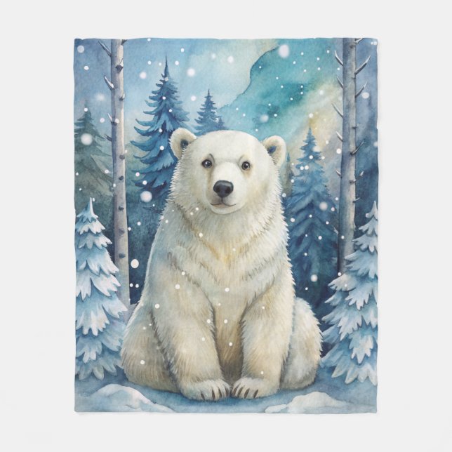 A Polar Bear in Winter Fleece Blanket (Front)