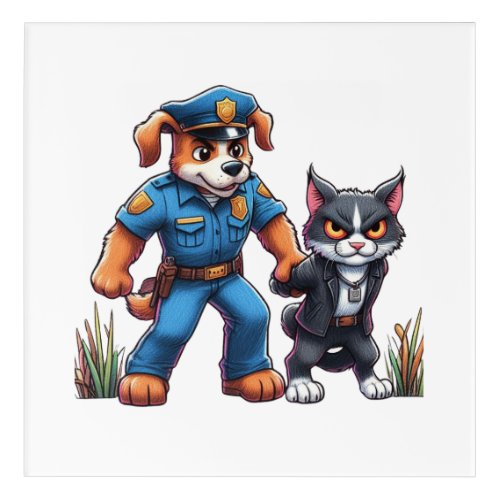 a police dog and a mean cat _ humor acrylic print