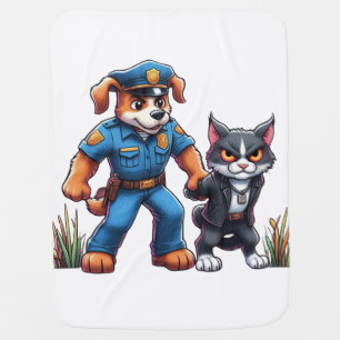 a police dog and a mean cat - humor baby blanket