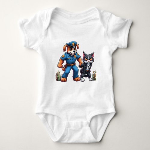 a police dog and a mean cat _ humor baby bodysuit