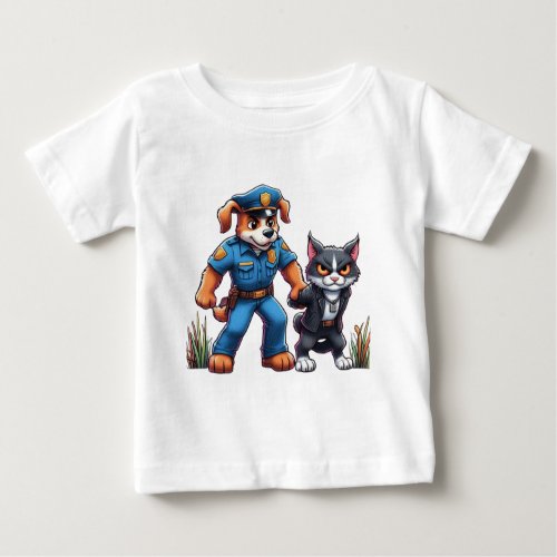 a police dog and a mean cat _ humor baby T_Shirt