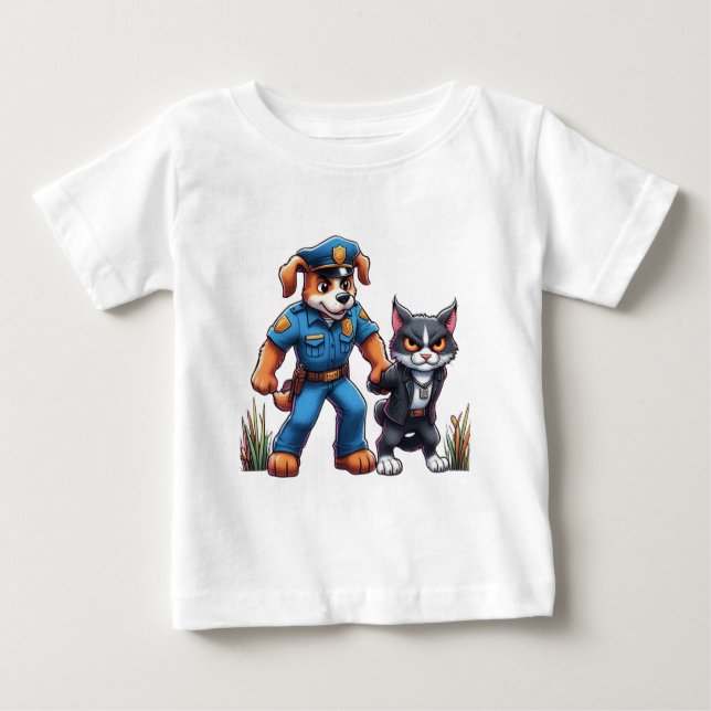 a police dog and a mean cat - humor baby T-Shirt (Front)