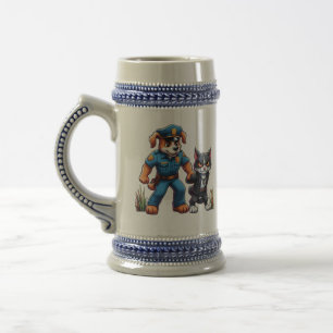 a police dog and a mean cat - humor beer stein