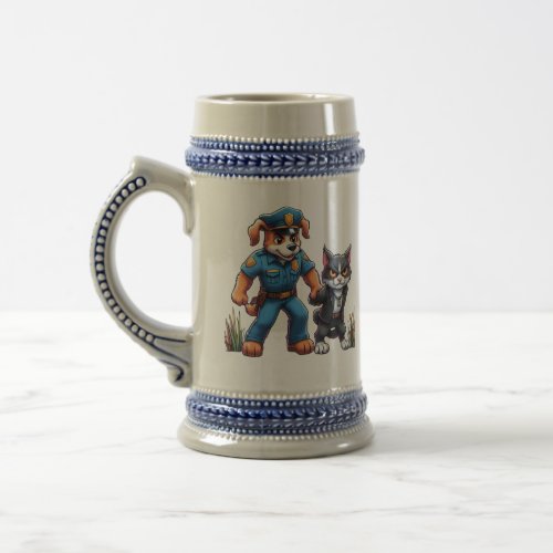 a police dog and a mean cat _ humor beer stein