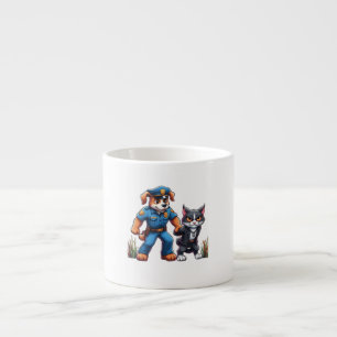 a police dog and a mean cat - humor espresso cup