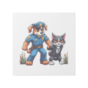 a police dog and a mean cat - humor gallery wrap