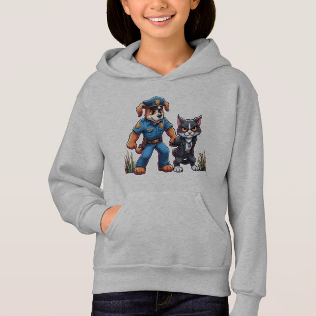 a police dog and a mean cat - humor hoodie (Front)