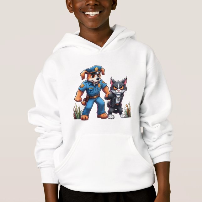 a police dog and a mean cat - humor hoodie (Front)