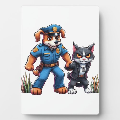 a police dog and a mean cat _ humor plaque