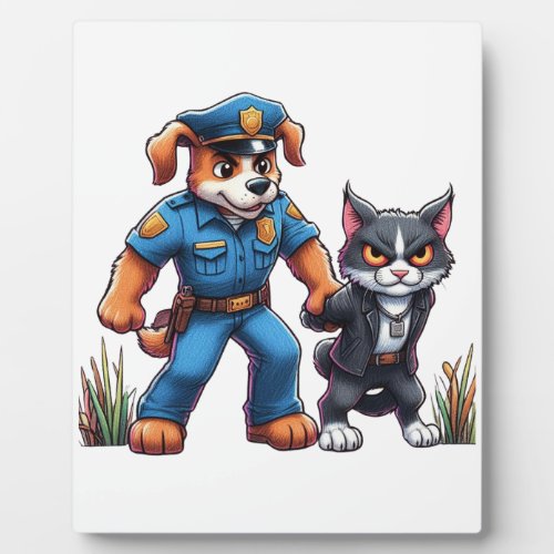 a police dog and a mean cat _ humor plaque