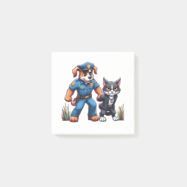 a police dog and a mean cat - humor post-it notes (Front)