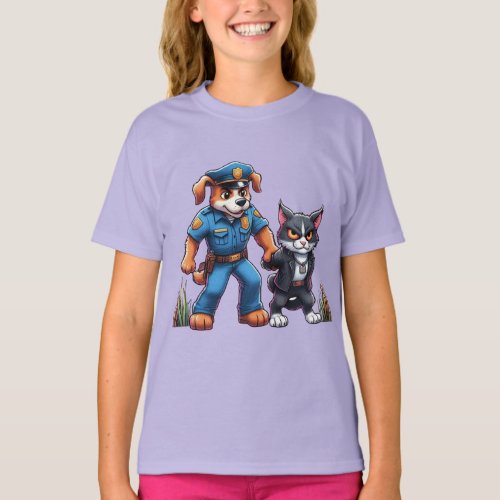 a police dog and a mean cat _ humor T_Shirt