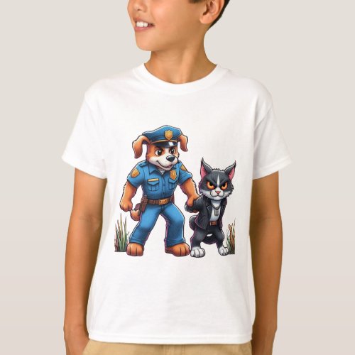 a police dog and a mean cat _ humor T_Shirt