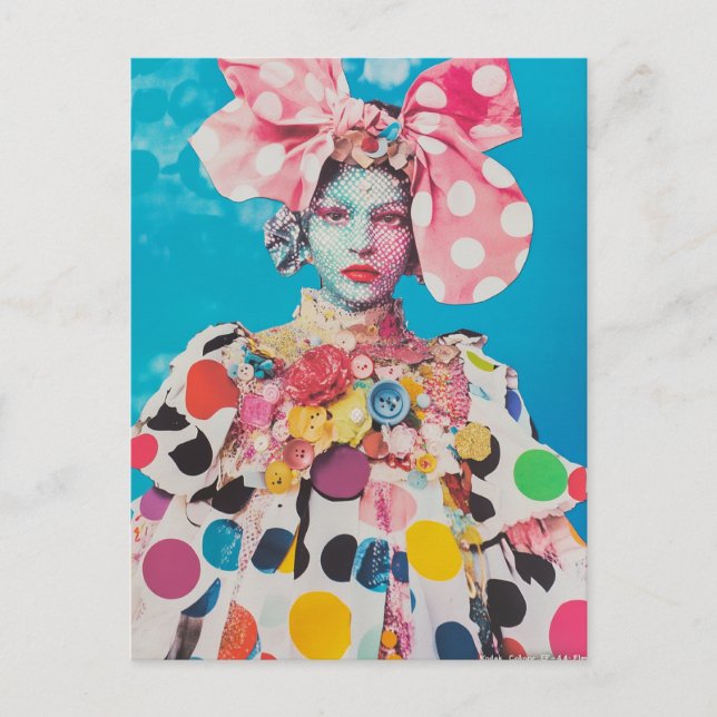 A Polka Dot Fashion lady Collage Postcard