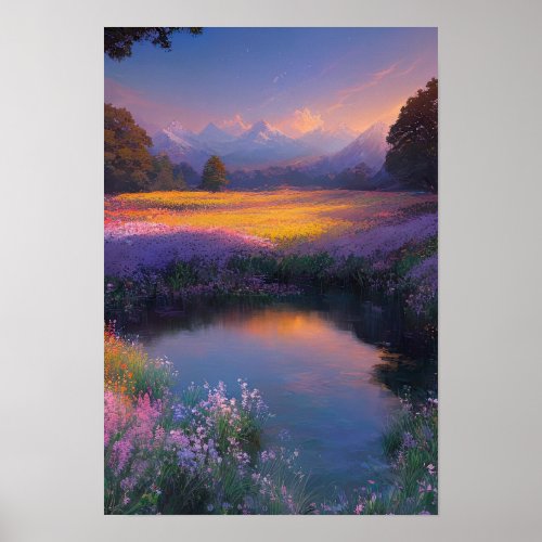 A Pond Amongst the Flowers Poster