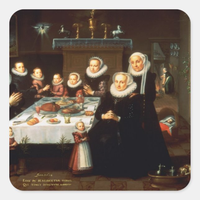 A Portrait of a Family saying Grace Before a Meal Square Sticker (Front)
