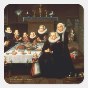 A Portrait of a Family saying Grace Before a Meal Square Sticker