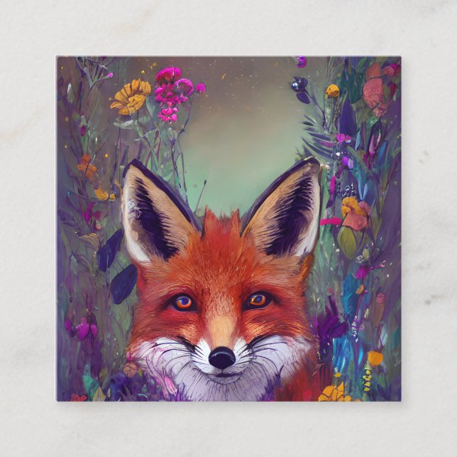 A Portrait of a Fox with Flowers Hyperdetailed and Calling Card (Front)