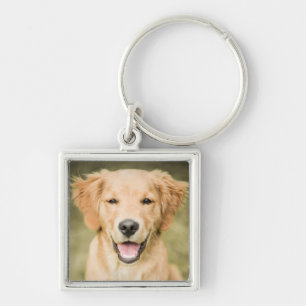 A Portrait Of A Golden Retriever Puppy Keychain