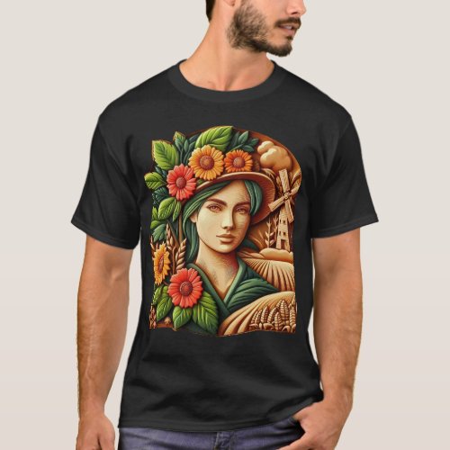 A portrait of a natural in a wood carving style T_Shirt