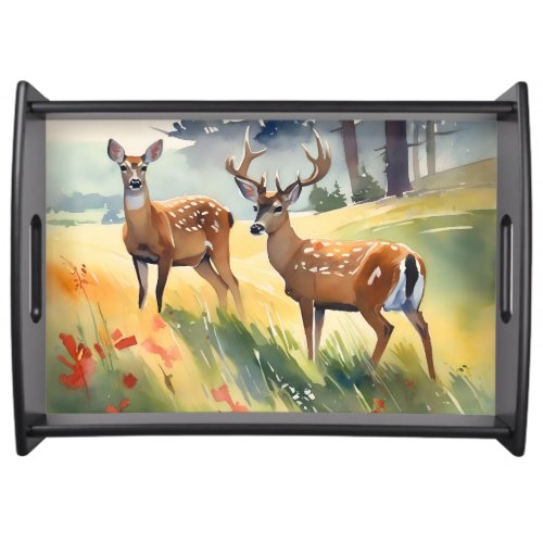 A Portrait Painting of Deer Couple  Serving Tray