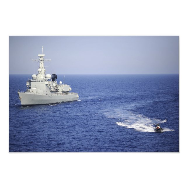 A Portuguese navy team in an inflatable boat Photo Print (Front)