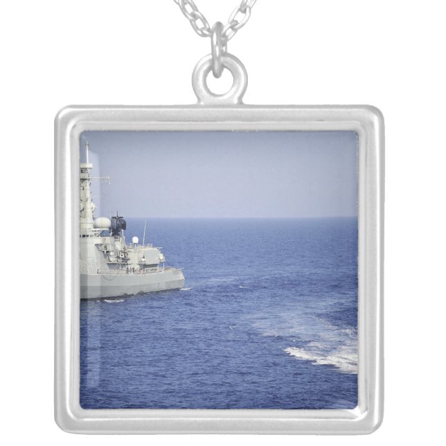 A Portuguese navy team in an inflatable boat Silver Plated Necklace (Front)