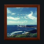 A Positive Outlook on Life / ©Seascape Jewelry Box<br><div class="desc">This design features a background of an original photographic work depicting a beautiful coastline with a blue sky and white clouds, accompanied by an inspiring message in the center: "ALWAYS LOOK ON THE BRIGHT SIDE OF LIFE" in typographic art. This phrase conveys an optimistic attitude towards life - no matter...</div>