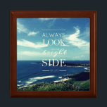 A Positive Outlook on Life / ©Seascape Jewelry Box<br><div class="desc">This design features a background of an original photographic work depicting a beautiful coastline with a blue sky and white clouds, accompanied by an inspiring message in the center: "ALWAYS LOOK ON THE BRIGHT SIDE OF LIFE" in typographic art. This phrase conveys an optimistic attitude towards life - no matter...</div>