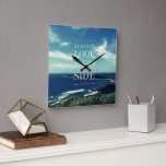 A Positive Outlook on Life / ©Seascape Square Wall Clock<br><div class="desc">This design features a background of an original photographic work depicting a beautiful coastline with a blue sky and white clouds, accompanied by an inspiring message in the center: "ALWAYS LOOK ON THE BRIGHT SIDE OF LIFE" in typographic art. This phrase conveys an optimistic attitude towards life - no matter...</div>