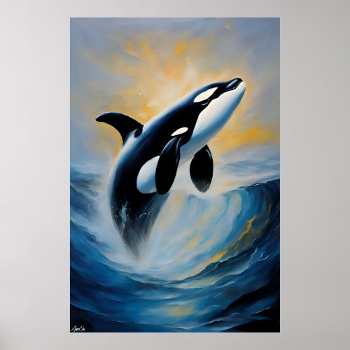 A poster of an Orca in oil painting style 
