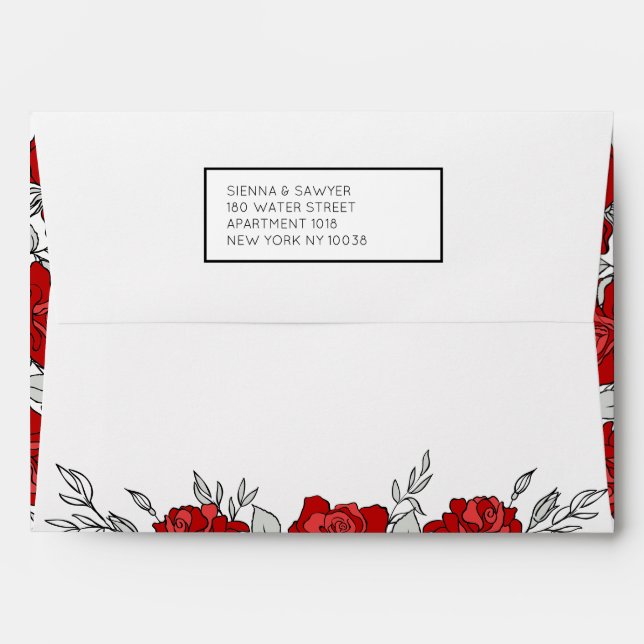 A Posy Of Red Roses Wedding 5x7 Invitation Suite Envelope (Back (Top Flap))