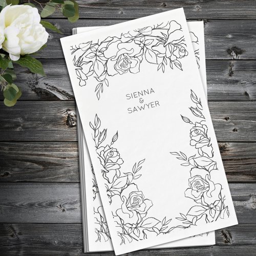 A Posy Of Roses Line Drawn Wedding Paper Guest Towels