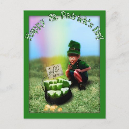 A Pot O Beer at the of the Rainbow Postcard