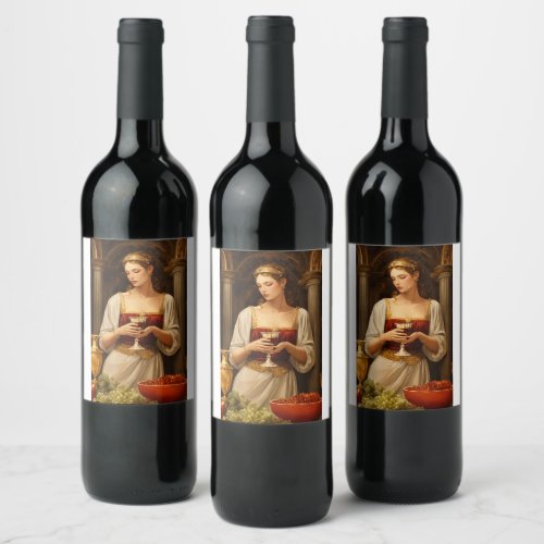 A power woman standing with wine wine label