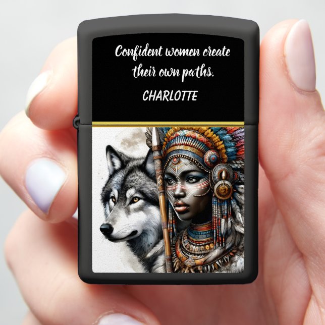 A powerful warrior with a wolf companion in nature zippo lighter (In Hand)