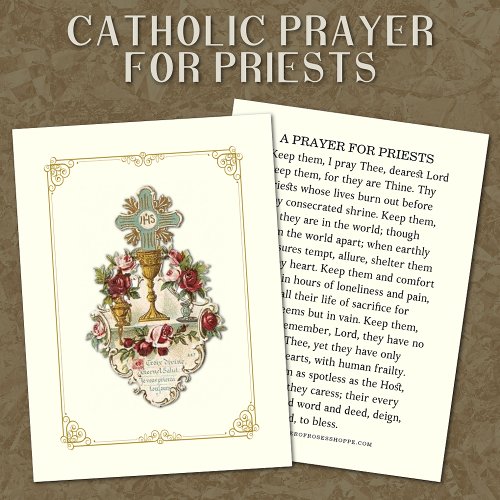 A PRAYER FOR PRIESTS CATHOLIC RELIGIOUS PLACE CARD